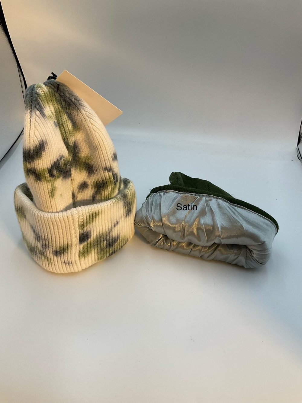 Tie-Dye Beanie with Satin Beanie - Green/White 2pc